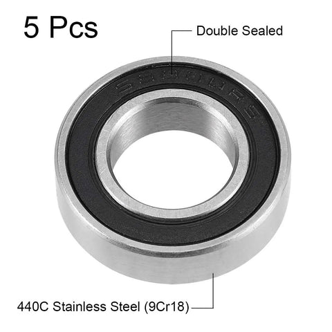 Heavy Duty S6800 2RS Deep Groove Ball Bearings Pack Of 5 Precision Crafted With 440C Stainless Steel, Double Sealed.
