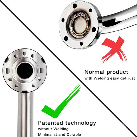 Comparison of Solid As A Rock Stainless Steel Bathroom Safety Grab Bar With Slick Proof Grip, showcasing patented rust-free design.