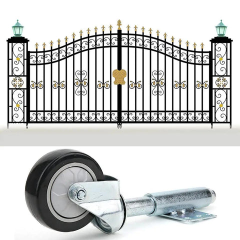 Heavy Duty Spring Loaded Gate Casters Smooth Cruising Wheels for Uneven Driveways with non-slip PVC treads and smooth finish.