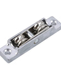 Top Shelf Stainless Steel Sliding Door Rollers And Heavy Duty Double Track Window Pulleys showing silver pulley with double wheels for sliding operation.