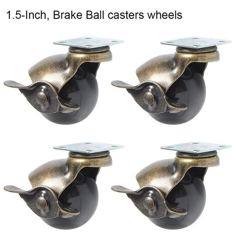 Four Pack Heavy Duty Rollerblade Furniture Casters With Brake Built Tough To Roll Smooth 360 Swivel Action Soft Polyurethane Grips Shield Hardwood Floors Daily, 1.5-inch black ball casters