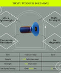 Badass Corrosion Resistant M5 Titanium Countersunk Flat Head Screws M5x12mm Burnt Blue showcased with features and specs.