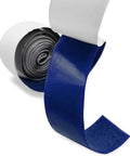 One Inch Wide Navy Hook And Loop Self Adhesive Tape Heavy Duty Blue Fastener Strips rolled with a textured surface for easy use.