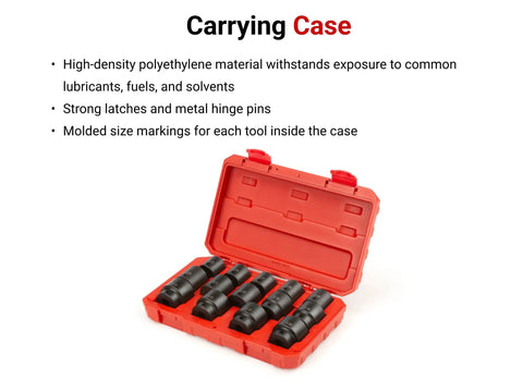 Beefy Half Inch Drive Shallow 6 Point Impact Socket Set With Case, 14 Pc, 25 to 38 mm, displayed in red carrying case