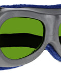Top Shelf Laser Safety Glasses Featuring Heavy Duty Polycarbonate Lenses And Badass OD 8 Protection From 190 To 420Nm And 860 To 1770Nm Delivering Low Light Clarity That Straight Up Meets Ansi Standards In Sleek Silver, showing green lenses and gray frame.