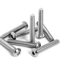 Rock Solid 304 Stainless Steel Rivet Nuts And Button Head Bolts 1/4-20 With Washers 5/8 Lock Nut Fasteners arranged in a pile.
