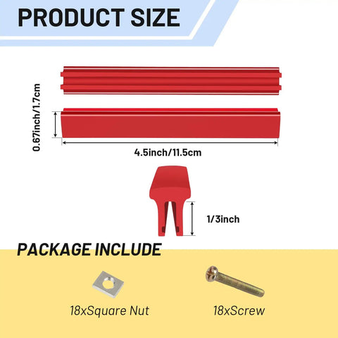 Product size details of Premium Adjustable Cabinet Handles 6 Pack Kitchen Drawer Pulls Aluminum Red Knobs with screws and nuts.