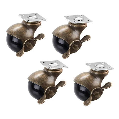 Vintage Brass Furniture Casters 2 Inch With Locking Brake Set Of 4 smooth glide swivel wheels for chairs and desks.
