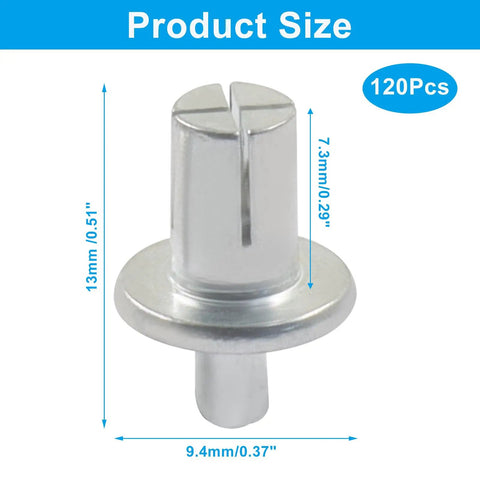 M5 7Mm Aluminum Core Rivets 100 Piece Pack Heavy Duty Drive Pin showing dimensions of 13mm height and 9.4mm diameter.