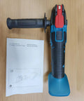 Cordless Battery Angle Grinder With Variable Speed And Low Vibration Ergonomic Handle for paint scraping on a wooden surface.