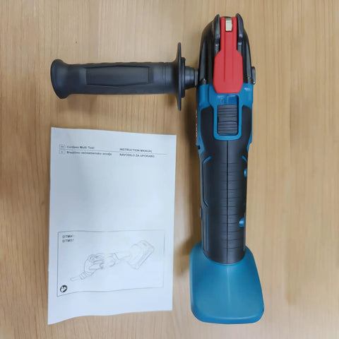 Cordless Battery Angle Grinder With Variable Speed And Low Vibration Ergonomic Handle for paint scraping on a wooden surface.