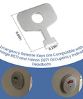Five Pack Emergency Release Keys For Occupancy Indicator Deadbolts B571 And D271 Stainless Steel Portable Unlock Tool For In Use And Vacant States Grab And Go Door Release Kit showing size and compatibility with locks.