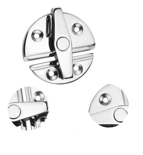 Kickass Marine Door Latch Made From Premium 316 Stainless Steel, round twist catch with polished finish for boat cabinets.