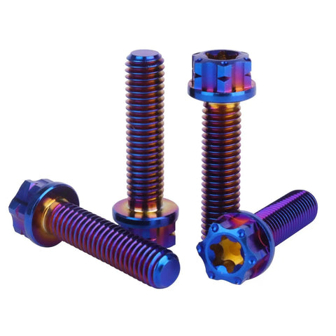 Top Shelf Grade 5 Titanium Flange Bolts With Torx Head Screws M5X20MM Burnt Blue Anodized heavy duty fasteners set of four