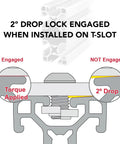 2° drop lock engaged illustration for T slot installation on Roll Out Your Next Project With This Badass 24 Inch T Slotted Aluminum Extrusion Linear Rail Bar.