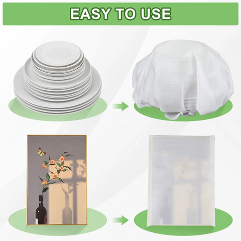 Keep Your Belongings Solid As A Rock When You Pack Like A Pro With These 30 Piece Heavy Duty Cushion Foam Packing Pouches For Stress Free Moves And Reliable Shipping Protection - EPE foam packing bags shown with plates and artwork.