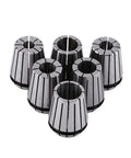 Rock Solid High Precision ER32 Spring Collet Set 6 Pcs For CNC Milling And Lathe Tools With Zero Slippage Grip In Aluminum Routing Engraving Workholding Using Tough 65Mn Steel, six collets arranged in a circular formation.