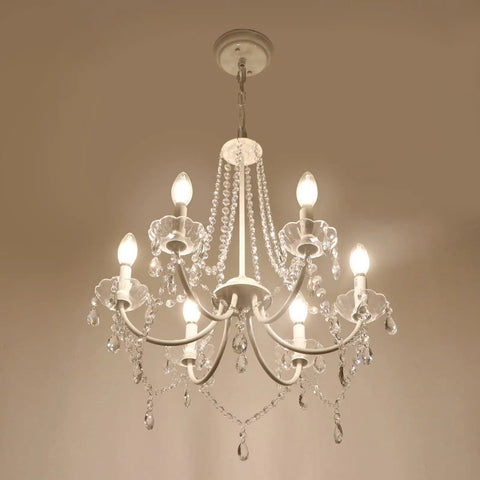 Lit White Crystal Chandelier With Six Lights For Bedroom And Dining Room Modern Elegant Candle Ceiling Light Fixture