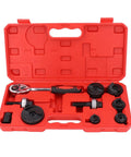 Beefy Heavy Duty Manual Punch Kit With Ratchet For Sheet Metal, 6 Punch Sizes From 22.5mm To 61.5mm, in red carrying case