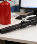 Heavy Duty Fire Extinguisher Spray Nozzle Replacement Kit For Handheld Portable Units Black two-piece sprayer head on desk.