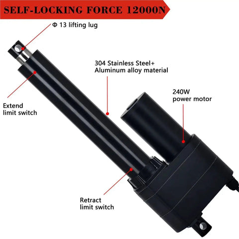 Tough As Nails Heavy Duty 6000N Linear Actuator Wields A Legit 1300Mm Stroke And 24V Drive Powers Boss Lifts Up To 600Kg Zero Sweat Extension For Garage Projects And Car Mods Top Tier Gear Built Different, showing components and features.