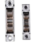 Heavy Duty Sliding Door Rollers Featuring Buttery Smooth Double Wheels Replace Stubborn Pulleys No Hassle Zinc Alloy Track Hardware Killer Performance 4 Pc Set close-up of double wheel pulleys in zinc alloy.