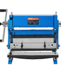 12 Inch 3 In 1 Sheet Metal Shear Brake Roll Machine for home shop with blue finish, showcasing front view of DIY-friendly tool.