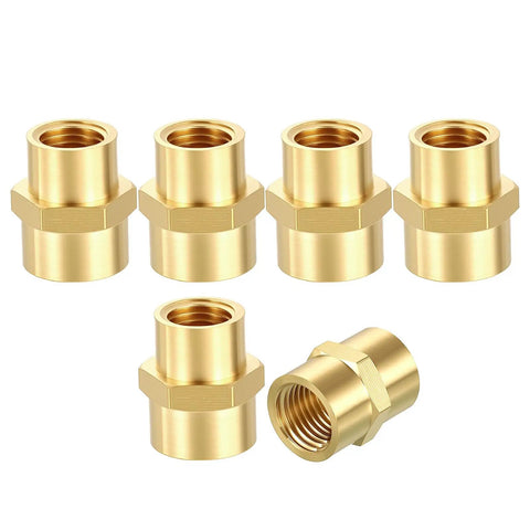 Three Pack Brass Pipe Fittings 3/8 Inch Female NPT To 1/4 Inch Female NPT Brass Coupling Hex Head Connector