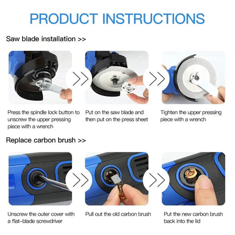 Product instructions for Heavy Duty 1000 Watt Electric Angle Grinder Built Like A Tank For Heavy Metal Cutting And Daily Grinding 220 Volt Power Tool.