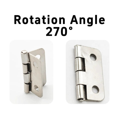 Image of 80 Pack Mini Hinges With 320 Screws, Small Iron Folding Butt Hardware For Wood Boxes, Hella Durable 18 X 15 mm Crafts Accessory, Smooth Swing Door Fittings For Jewelry Cases And Dollhouses showing 270° rotation angle.