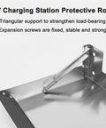 Heavy Duty EV Charger Weather Canopy Cover With Sloped Stainless Steel Top To Beat The Storms And Shield Your Setup From Harsh Sun Rain And Day To Day Grime, showing triangular support and steel structure.