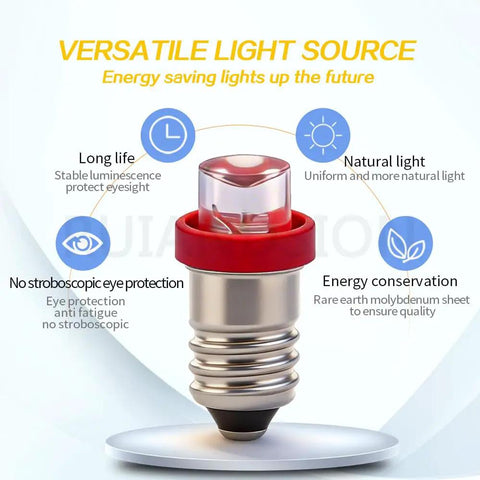 10 Pack 12V E10 Mini Screw Led Indicator Bulbs Featuring Smooth Negative Earth Wiring, Legit Red Glow For Dash Gauges, Vintage Radios, And Holiday Strings with clear lens design