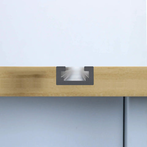 Close-up view of Rock Solid 48 Inch Aluminum T Track For Woodworking Two Pack, mounted on a wooden surface.