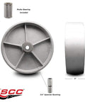Rock Solid 12 Inch Semi Steel Cast Iron Caster Wheel With Smooth Ride Roller Bearing And Three Quarter Inch Bore side and front view.