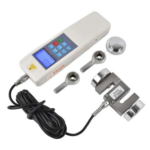 Heavy Duty Digital Force Gauge Push Pull Tester With External Sensor, includes display and sensor components for precise measurements.
