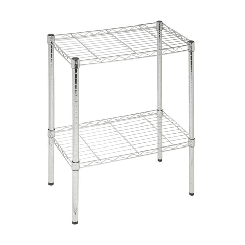 Heavy Duty Chrome Wire Shelving Rack With Two Adjustable Tiers And Rust Resistant Finish offers flexible storage for garage or office.