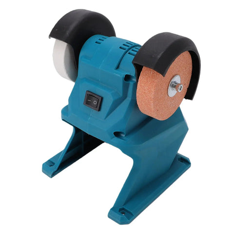 Cordless Mini Bench Grinder With No Nonsense Setup And Knockout Suction Base Running 5500 RPM Dual 70 MM Wheels for tool sharpening.