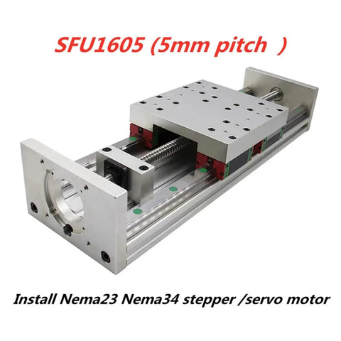 Built Tough Ball Screw Motion Table Featuring HGR20 Linear Rails And SFU1605 Drive Screw For Zero Lag Precision Tracking compatible with Nema23 Nema34 motors.