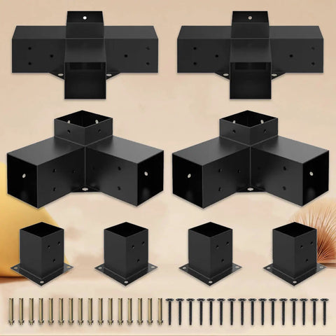 Heavy Duty Pergola Kit With 3 Way Corner Brackets For DIY Gazebo Hardware Kits Built For Patio Backyard Outdoor Use, Beefy Pergola Brackets Set For Stable Outdoor Structures