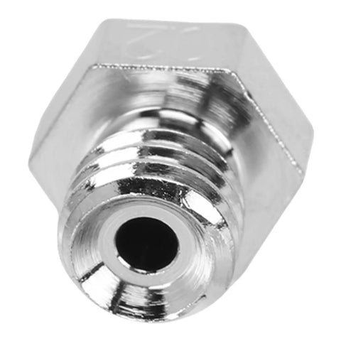 Straight Up Heavy Duty Hardened Alloy 3D Printer Nozzle 0.2mm Nickel Plated Hot End Tip Replacement close-up view showcasing nozzle opening.