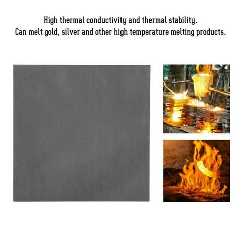 Graphite Blank Blocks and Sheets and Electrode Plates Set 8mm Thick Pack of 5 displayed with high-temp melting demonstration