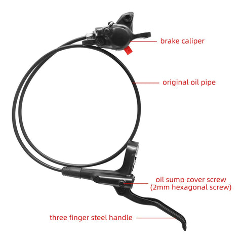 MT200 Hydraulic Disc Brake Set For Mountain Bikes Front 800mm Rear 1550mm Two Piston Calipers with brake caliper and handle view