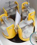 4L Planetary Ball Mill Pulverizer with ceramic grinding jars in secure yellow holders for lab milling and mixing of samples