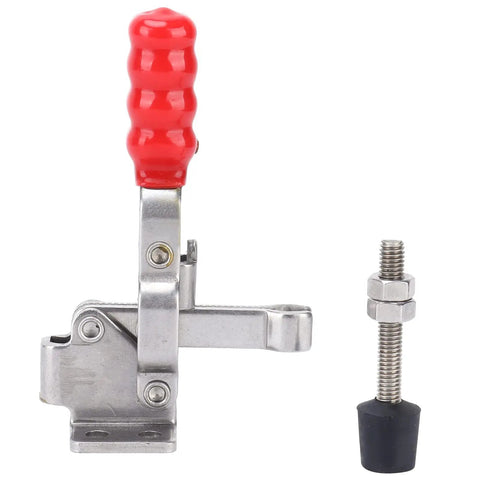 Heavy-Duty Stainless Steel Horizontal Toggle Clamp With 220.5 Pounds Holding Capacity, Quick Clamp For Metalworking, Welding, Molds, Circuit Boards, Electronic Equipment Installations And Workshop Projects, red handle and screw