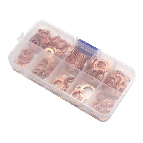 Copper Washer Gasket Nut And Bolt Set For Sump Plugs, Flat Ring Seal Assortment, 200 Piece Set Without Box