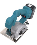 Pro Grade 18V Cordless Circular Saw Delivers Kickass Torque And Lightning Fast 11800 RPM Cuts Slices Hardwood With Ease Using A Rock Solid 4 Inch Blade Adjustable Bevel And Boss Level Handle from a side angle.