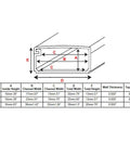 Dimensions chart of Medium 500 Series Surface Cable Raceway Roll, 50 Ft White PVC Channel With Pre-Applied Adhesive, Flame Retardant UL 94-VO.