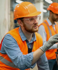 Heavy Duty Z87 Plus Safety Reading Specs With UV400 Side Shields And Impact Resistant Lenses worn by a worker in safety gear at a job site.
