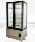 Top Shelf Commercial Four Door Glass Display Cooler Packing Hella Storage With Six Hundred Liters Smart Digital Temp Tracker and chrome shelves.