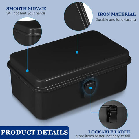 Darn Tough Steel Toolbox With Lock For Trunk Storage, portable iron case with smooth surface, lockable for secure tool storage.
